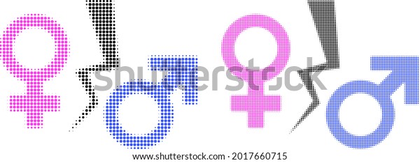 Pixel\
halftone divorce symbol icon. Vector halftone composition of\
divorce symbol icon combined of round\
elements.