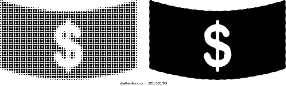 Pixel-halftone-Dollar-Banknote-Symbol. Vektor-Halftone Collage von Dollar Banknote Symbol aus Kreis-Elemente erstellt.