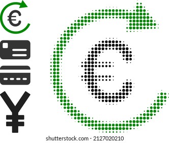 Pixel halftone euro repay icon, and original icons. Vector halftone pattern of euro repay icon made of circle points.