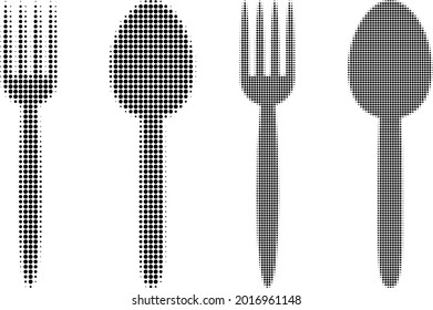 Pixel halftone food utensil icon. Vector halftone concept of food utensil icon combined of round items.