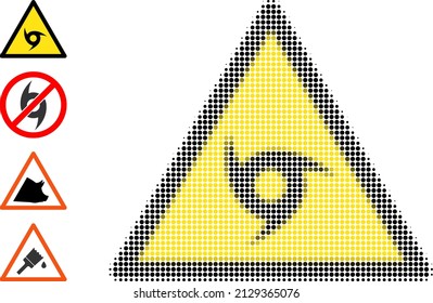 Pixel halftone hurricane danger icon, and other icons. Vector halftone collage of hurricane danger icon formed from circle pixels.