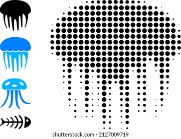 Pixel halftone jelly fish icon, and original icons. Vector halftone concept of jelly fish symbol formed of spheric items.