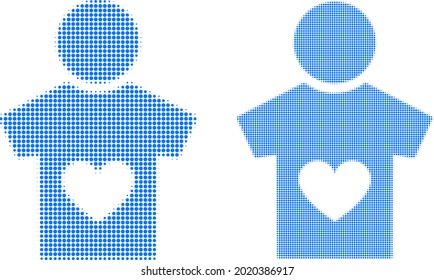 Icono de niño amante de medio tono de Pixel. Composición vectorial de media tonalidad del icono del chico amante diseñado de objetos esféricos.
