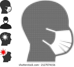 Pixel halftone masked man profile icon, and other icons. Vector halftone concept of masked man profile icon formed of circle pixels.
