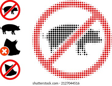 Pixel halftone kein Schwein Symbol, und Quellsymbole. Vektorhalftonmuster ohne Schweinesymbol, geordnet nach sphärischen Punkten.