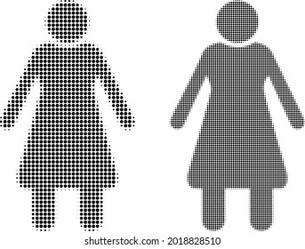 Pixel halftone old woman icon. Vector halftone mosaic of old woman icon done of spheric pixels.