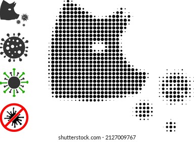 Icon und Originalsymbole für Schweinegrippe in der Pixel-Hälfte. Vektor-Halftone-Muster der Schweinegrippe Infektion Symbol aus runden Artikeln.
