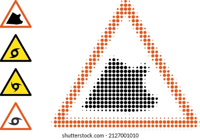 Pixel halftone pork warning icon, and original icons. Vector halftone collage of pork warning icon combined with spheric elements.