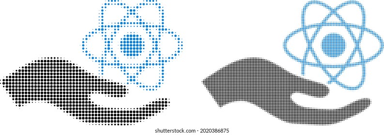 Handsymbol für Pixel-Halftone-Quantendienst. Vektor-Halftone Collage von Quantendienst Hand Symbol erstellt von sphärische Punkte.