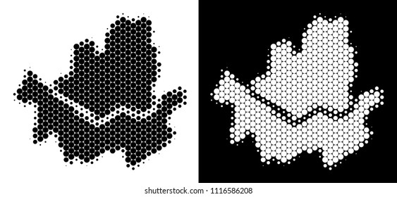 Pixel halftone Seoul city map. Vector geographic map on white and black backgrounds. Abstract concept of Seoul city map combined of circle spots.