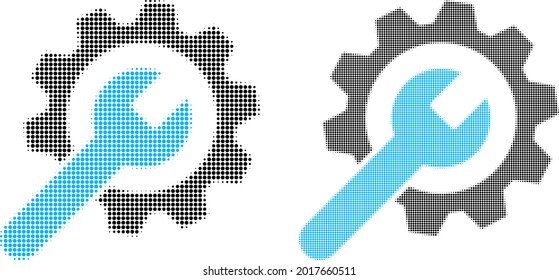 Pixel halftone service wheel icon. Vector halftone concept of service wheel symbol combined of spheric elements.