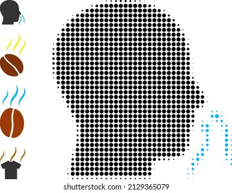 Pixel halftone smell sniffer icon, and additional icons. Vector halftone collage of smell sniffer icon constructed of round points.