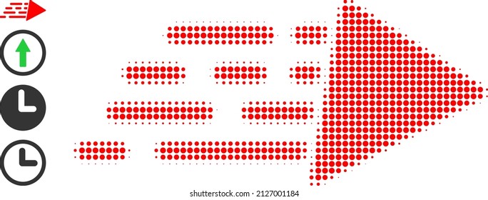 Pixel halftone speed icon, and original icons. Vector halftone collage of speed icon done of spheric elements.