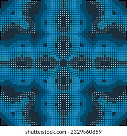 Pixel de media tonalidad cuadrada mosaico azul sin costuras. Fondo vectorial de cuadrados ornamentales de medio tono. Ornamentos digitales modernos. Fondo de repetición geométrica. Textura interminable con estampado decorativo.