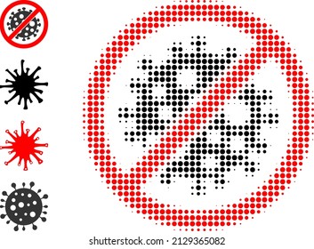 Pixel halftone stop covid infection icon, and additional icons. Vector halftone composition of stop covid infection icon made of circle pixels.