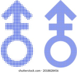 Pixel-Halbton-drittes Geschlechtssymbol. Vektor-Halbtonzusammensetzung des dritten Geschlechtssymbols Symbol mit abgerundeten Punkten.