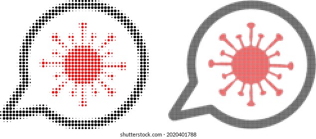 Pixel halftone virus message icon. Vector halftone collage of virus message symbol constructed of circle pixels.