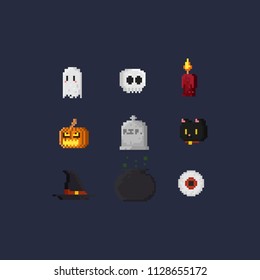 Pixel halloween elements.8bit.