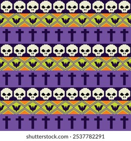 Pixel Halloween Totenkopf Muster
Halloween Gestricktes Totenkopf-Kreuzmuster
Spooky Pixel Kreuz und Totenkopf Design
Pixel Halloween Sweatshirt Design