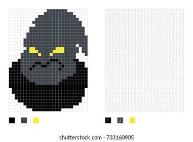 Pixel halloween witch hat in the coloring page with numbered squares, vector illustration