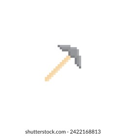 pixel hammer  icon.  Vector pixel art mining hammer  8 bit game logo for company 