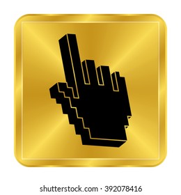 pixel hand - black vector icon;  gold button
