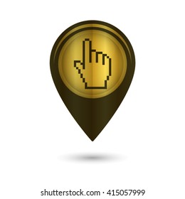 pixel hand - black vector icon; golden  map pointer