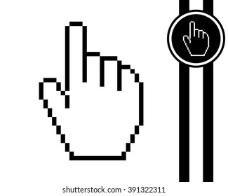 pixel hand cursor - black and white vector icon