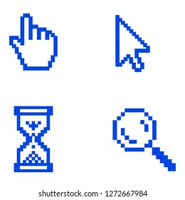 Pixel hand, cursor and magnifying glass icon