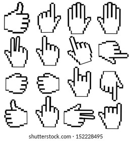 Pixel Hand cursor on White background,vector