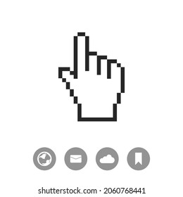 Pixel hand cursor. Vector icon.