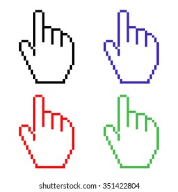 pixel hand cursor vector icon - colored set