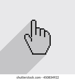 Pixel Hand Cursor Vector Icon Long: เวกเตอร์สต็อก (ปลอดค่าลิขสิทธิ์ 