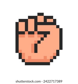 Pixel hand, hand gesture in the form fist symbol.