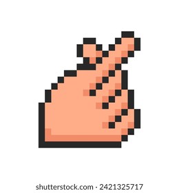 Pixel hand, hand gesture in the form k pop love symbol.