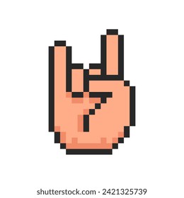 Pixel hand, hand gesture in the form rock symbol.