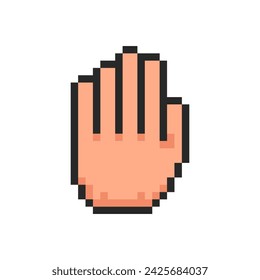 Pixel hand, hand gesture in the form of a hand up symbol.