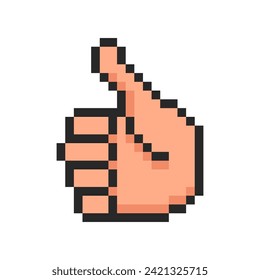Mano de píxel, gesto de mano en el símbolo de la imagen para arriba.