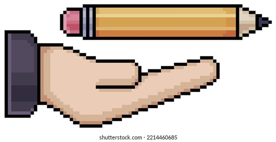 Icono del vector de la mano de la mano de la posición de píxeles para juego de 8 bits en fondo blanco