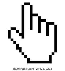 Pixel hand icon. Computer mouse click cursor black arrow. Creative Web website Design Element for Technology and Communication. Vector illustration.