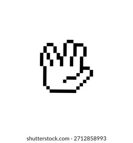 Ícone de pixel mão gesto de mão aberta em estilo limpo de 8 bits. Mínimo contorno retro adequado para design de interface do usuário, jogos, adesivos, símbolos de comunicação e interfaces digitais.