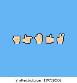 Pixel hand icon set.8bit symbol.