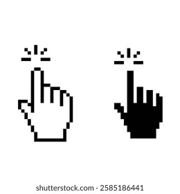 pixel hand icon.  Vector pixel art cursor click 8 bit logo for game