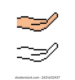 pixel hand icon. Vector pixel art arm 8 bit  logo for game