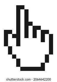 Pixel hand. Pointing finger cursor. Black outline icon
