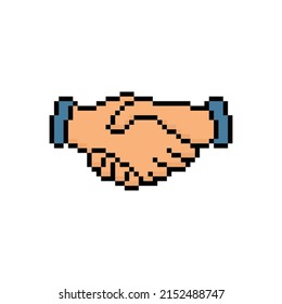 pixel hand shake icon.  Vector pixel art handshake  8 bit logo for game