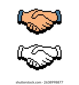 pixel hand shake icon.  Vector pixel art handshake  8 bit logo for game