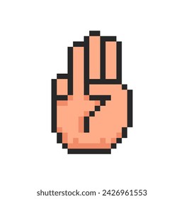 Pixel hand, hand shows three fingers up.