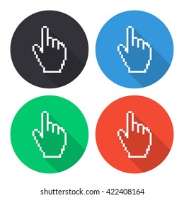 pixel hand vector icon - colored round buttons with long shadow