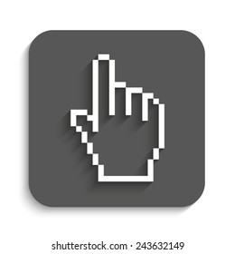 pixel hand  - vector icon with shadow on a grey button